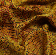 Sushila Vintage Mustard Indian Saree 100% Pure Silk Printed Soft Craft Fabric