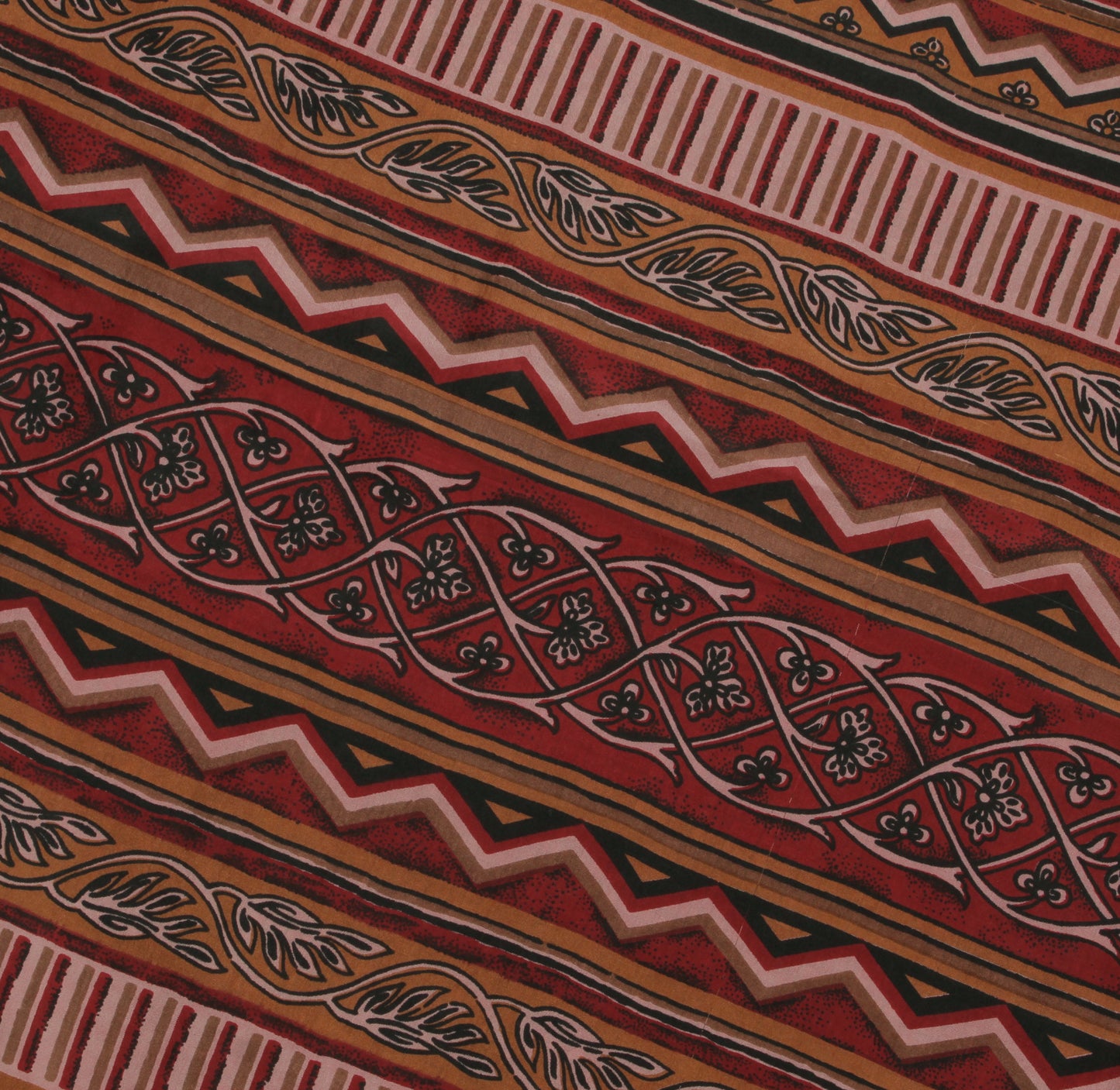 Sushila Vintage Indian Saree 100% Pure Silk Printed Zig-Zag  Soft Craft Fabric