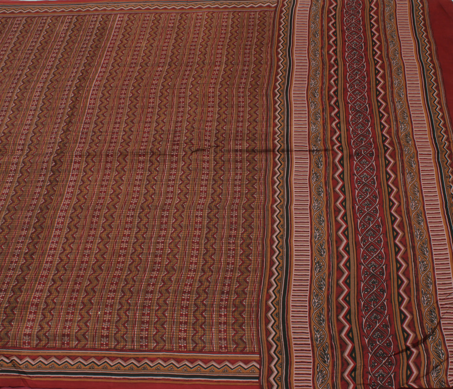 Sushila Vintage Indian Saree 100% Pure Silk Printed Zig-Zag  Soft Craft Fabric