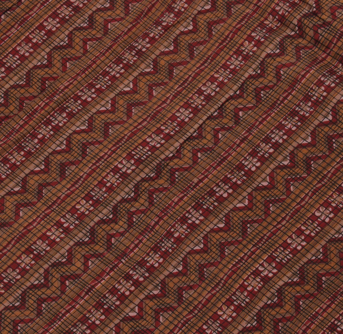 Sushila Vintage Indian Saree 100% Pure Silk Printed Zig-Zag  Soft Craft Fabric