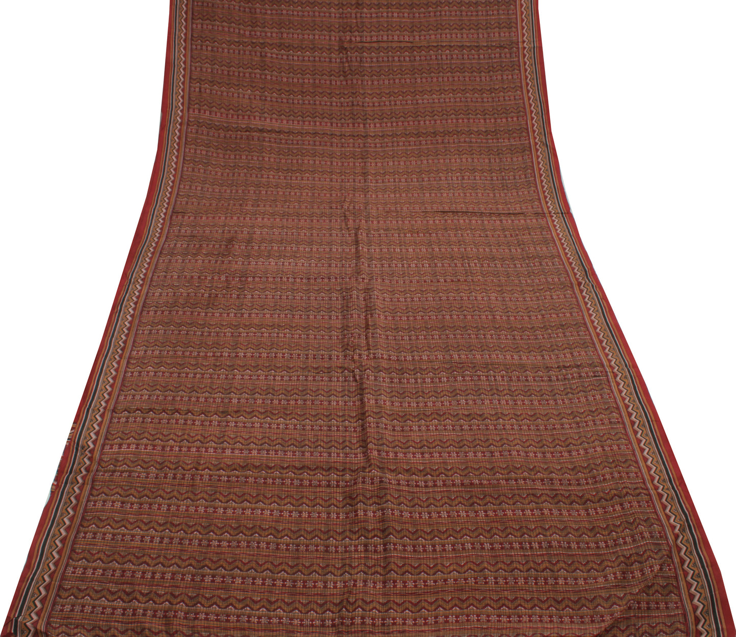 Sushila Vintage Indian Saree 100% Pure Silk Printed Zig-Zag  Soft Craft Fabric