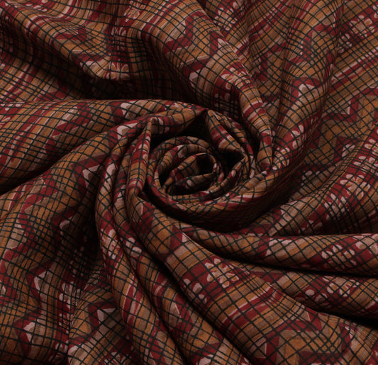 Sushila Vintage Indian Saree 100% Pure Silk Printed Zig-Zag  Soft Craft Fabric