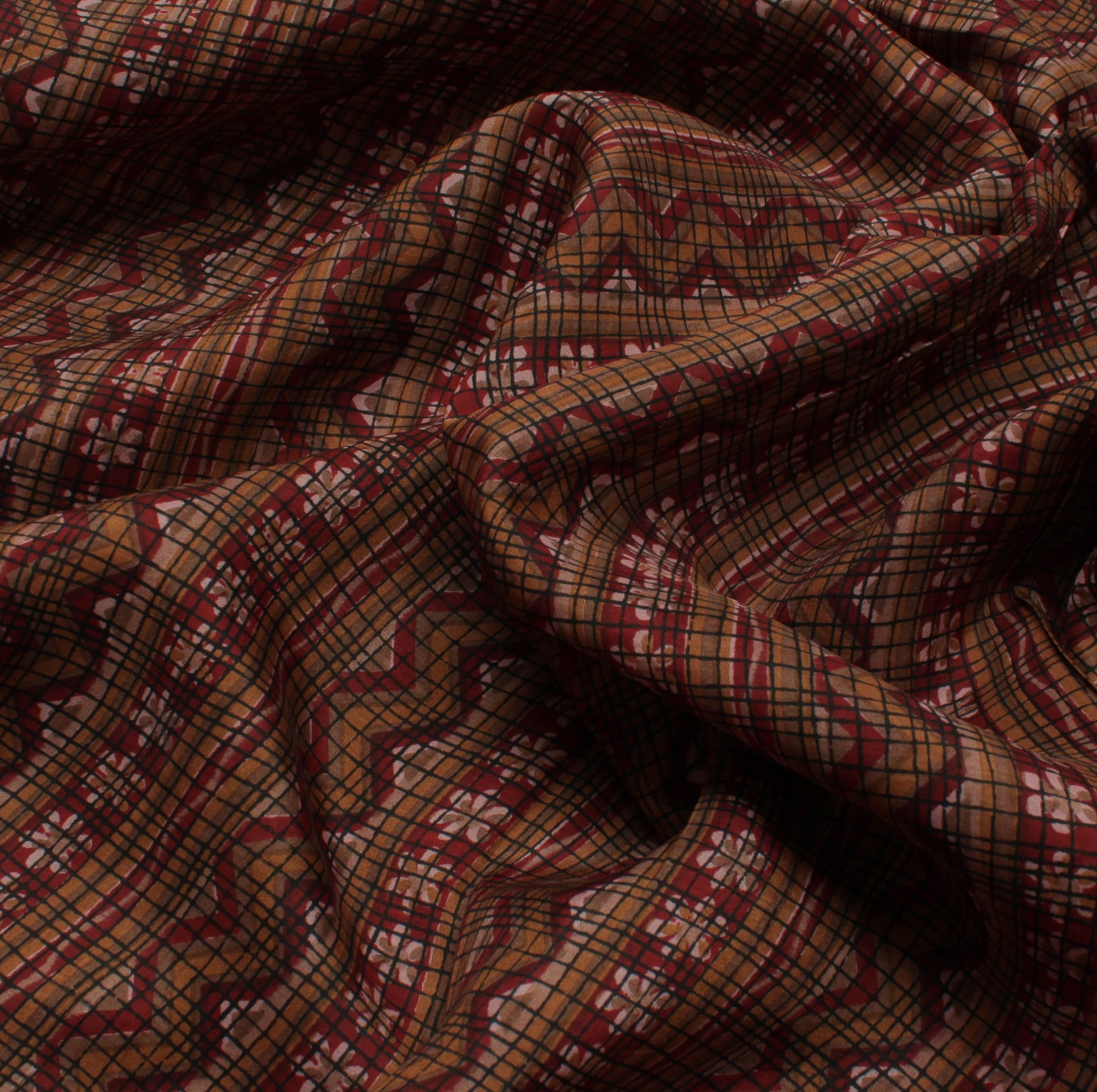 Sushila Vintage Indian Saree 100% Pure Silk Printed Zig-Zag  Soft Craft Fabric