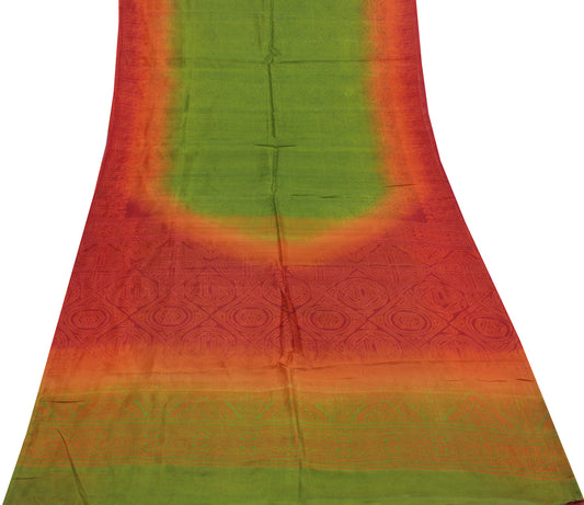 Sushila Vintage Green Saree 100% Pure Silk Bandhani Printed Soft Craft Fabric