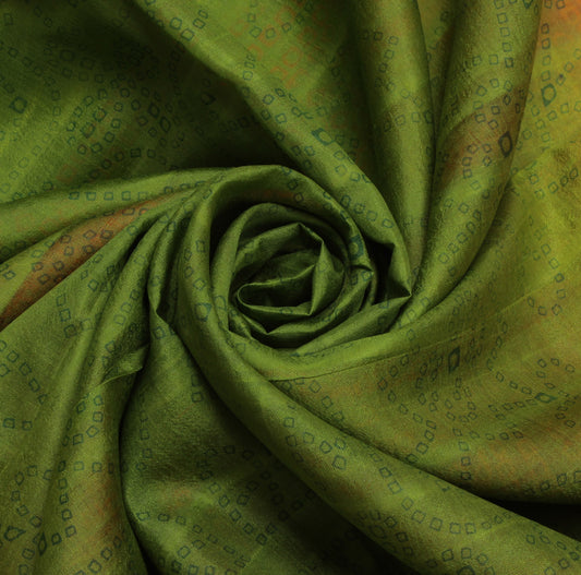 Sushila Vintage Green Saree 100% Pure Silk Bandhani Printed Soft Craft Fabric