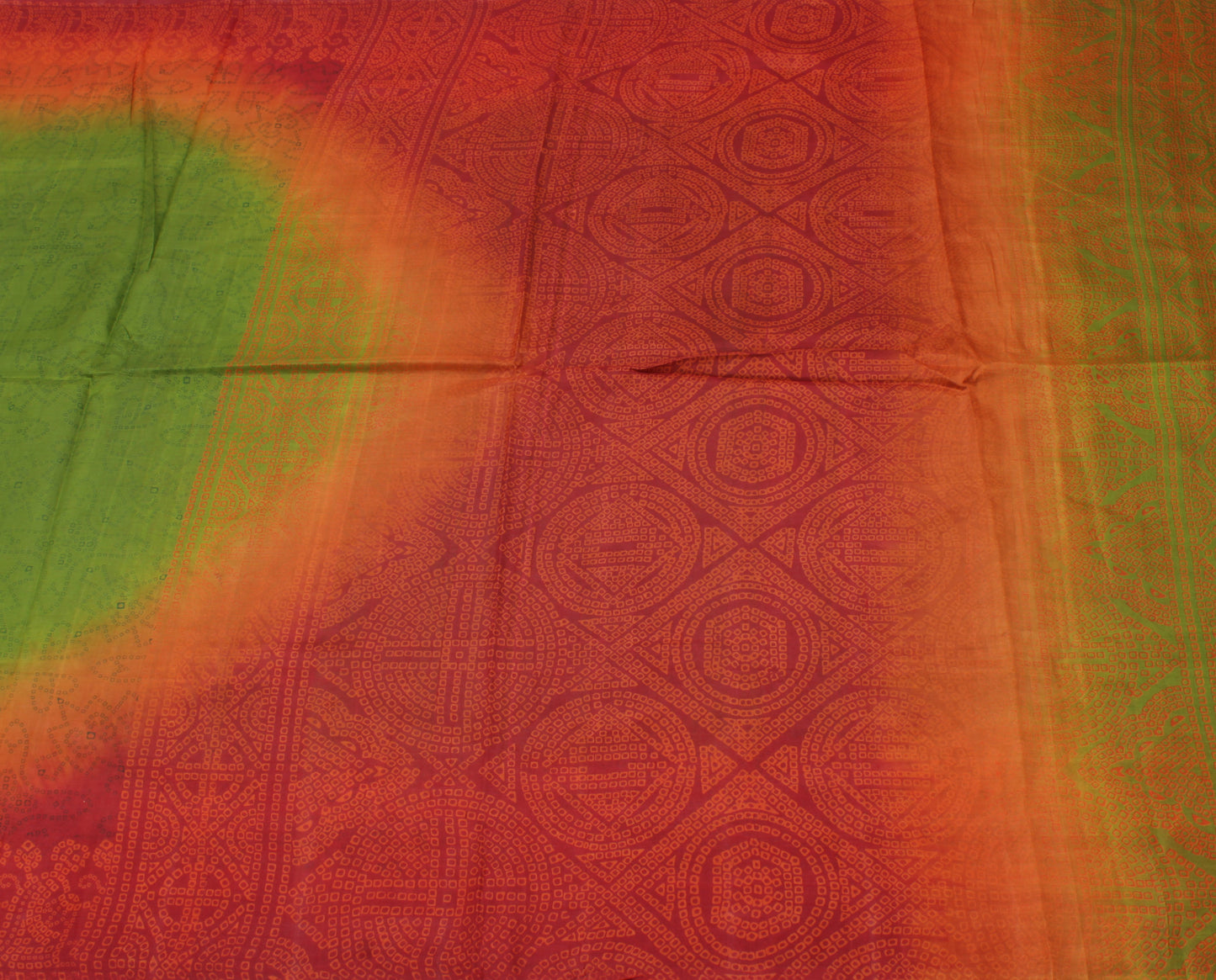Sushila Vintage Green Saree 100% Pure Silk Bandhani Printed Soft Craft Fabric