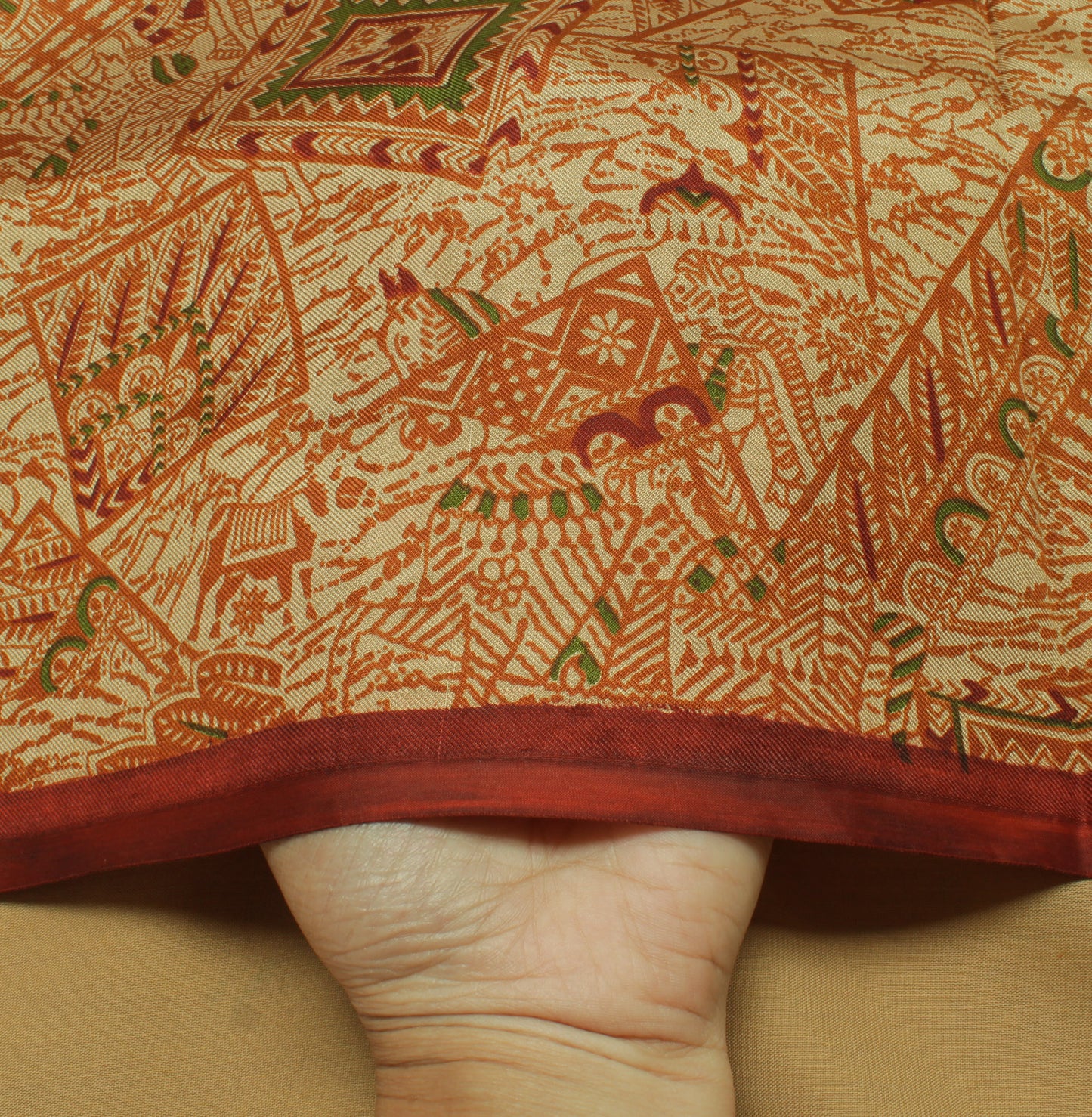 Sushila Vintage Cream Indian Saree 100% Pure Silk Printed Soft Craft Fabric