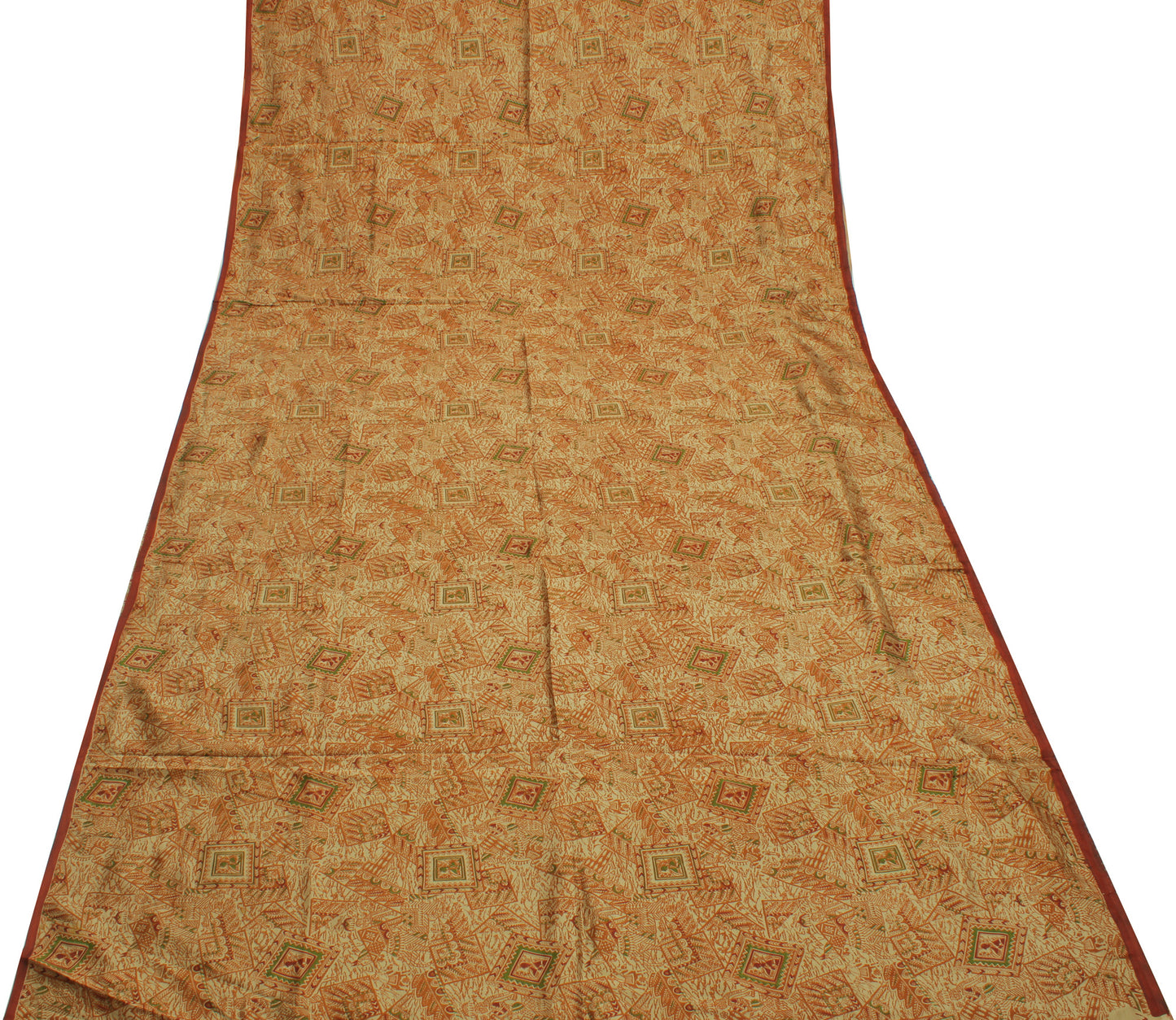 Sushila Vintage Cream Indian Saree 100% Pure Silk Printed Soft Craft Fabric