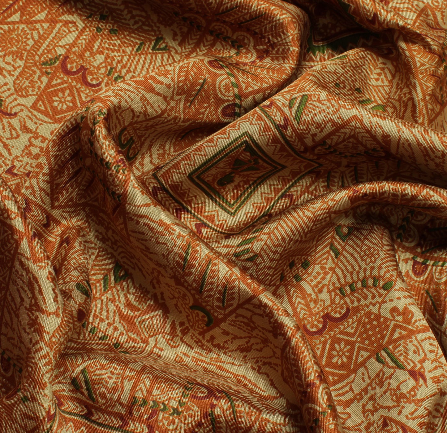 Sushila Vintage Cream Indian Saree 100% Pure Silk Printed Soft Craft Fabric