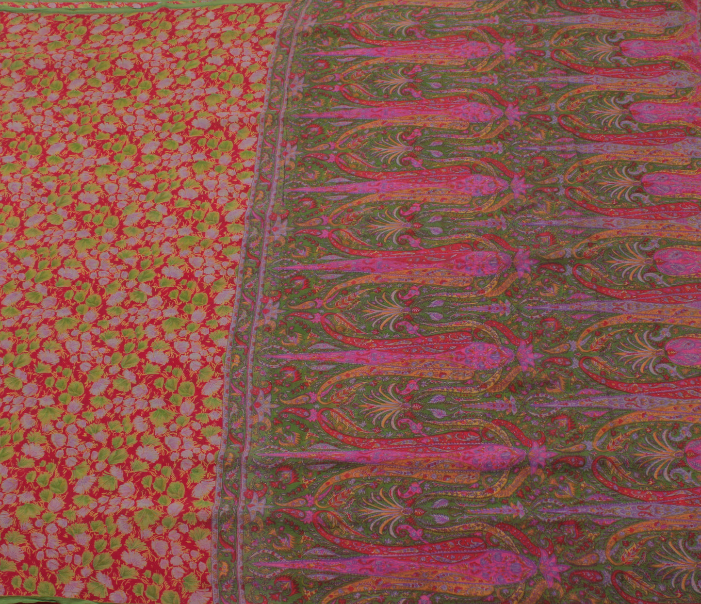 Sushila Vintage Pink Saree 100% Pure Chiffon Printed Floral Soft Craft Fabric