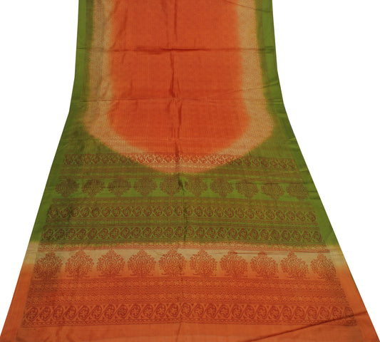 Sushila Vintage Orange Indian Saree 100% Pure Silk Printed  Soft Craft Fabric