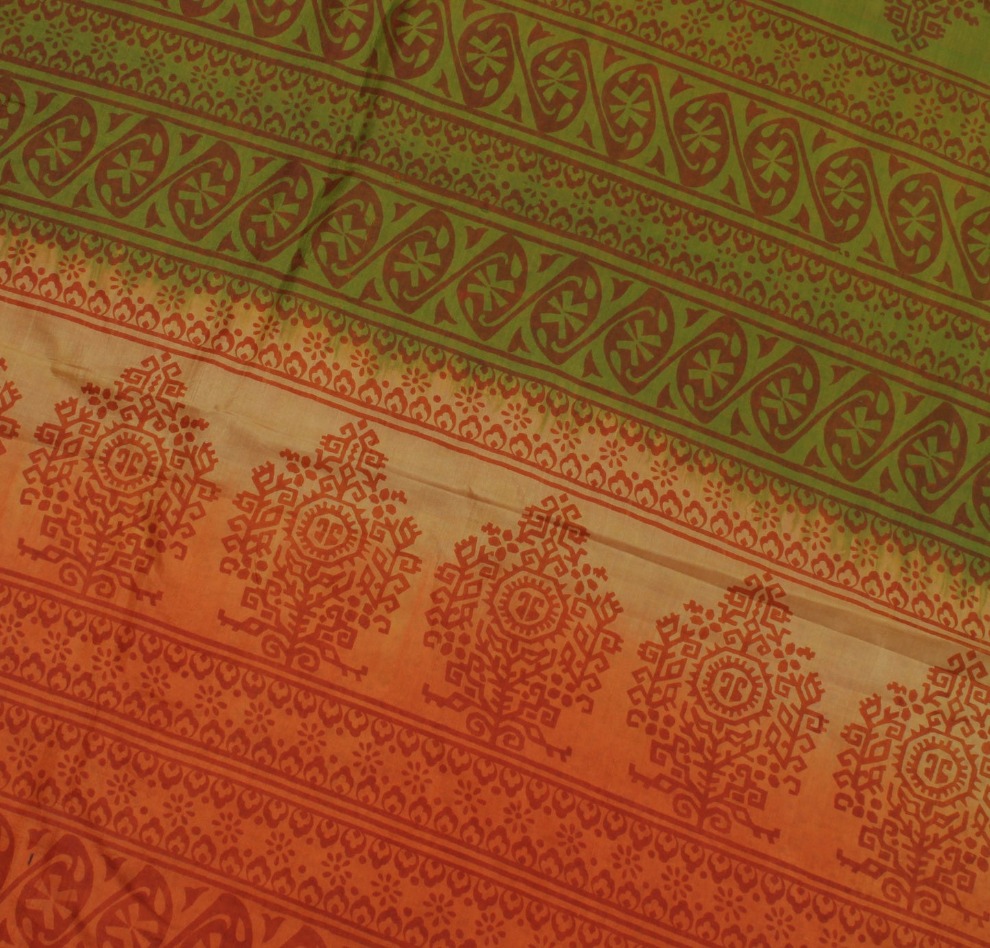 Sushila Vintage Orange Indian Saree 100% Pure Silk Printed  Soft Craft Fabric