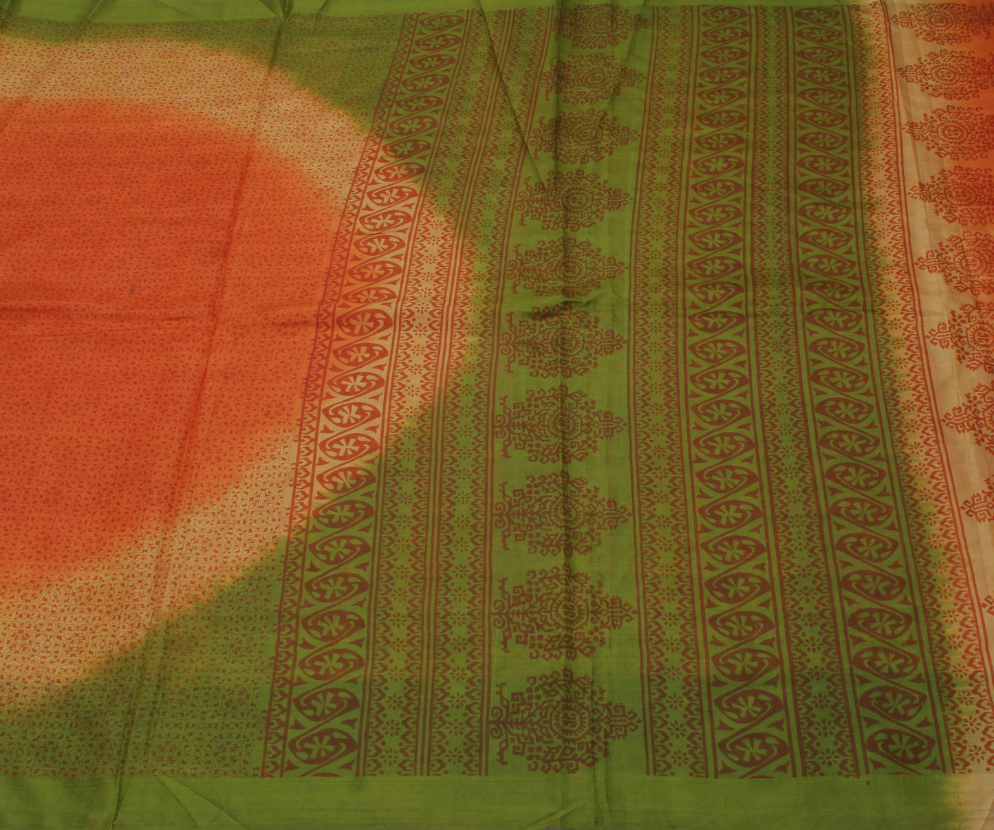 Sushila Vintage Orange Indian Saree 100% Pure Silk Printed  Soft Craft Fabric