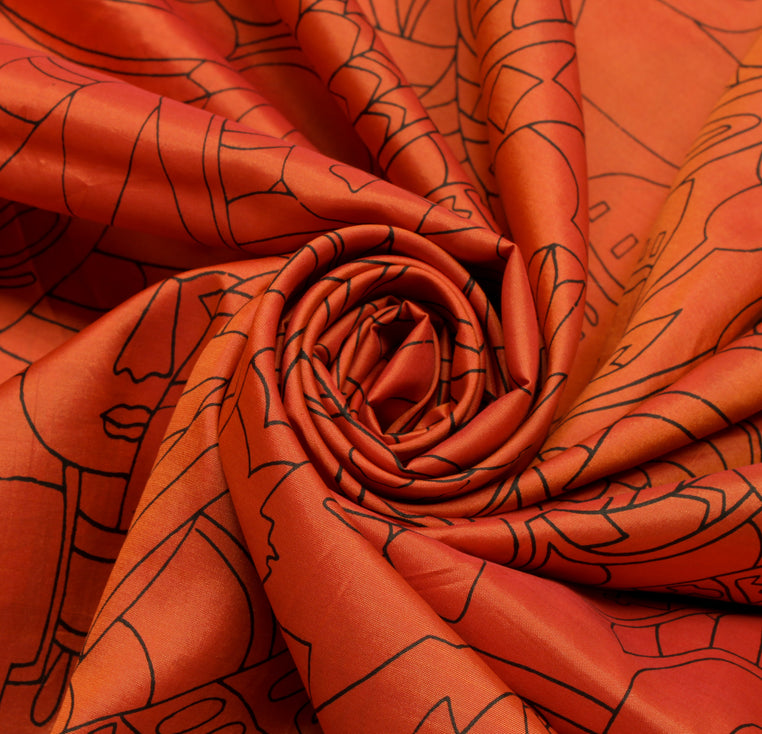 Sushila Vintage Rust Indian Saree 100% Pure Silk Printed Human Soft Craft Fabric