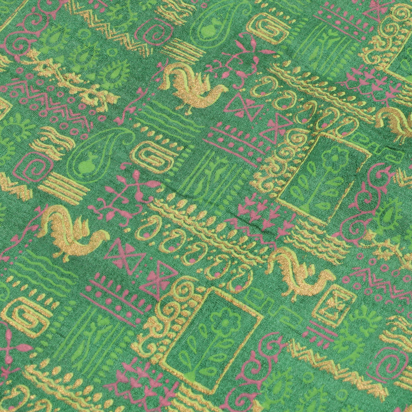 Sushila Vintage Green Indian Saree 100% Pure Silk Printed Craft Sari Fabric