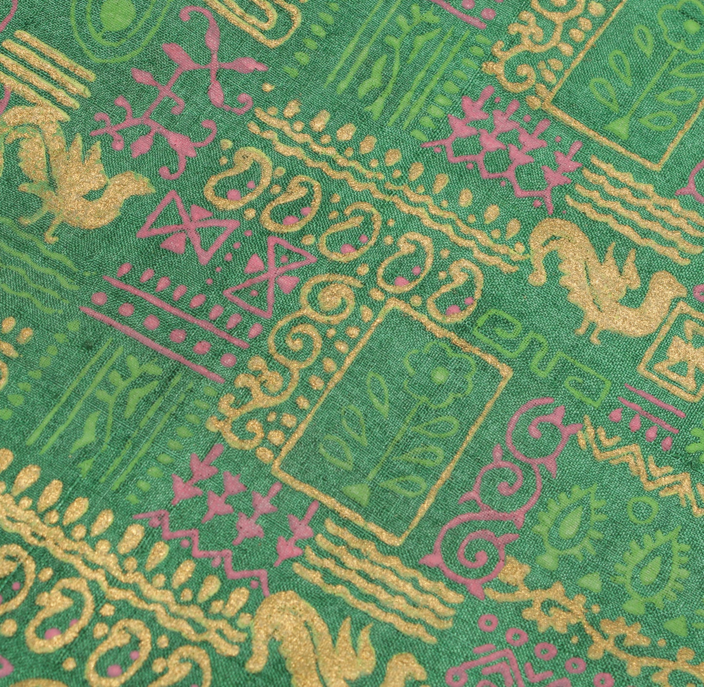 Sushila Vintage Green Indian Saree 100% Pure Silk Printed Craft Sari Fabric