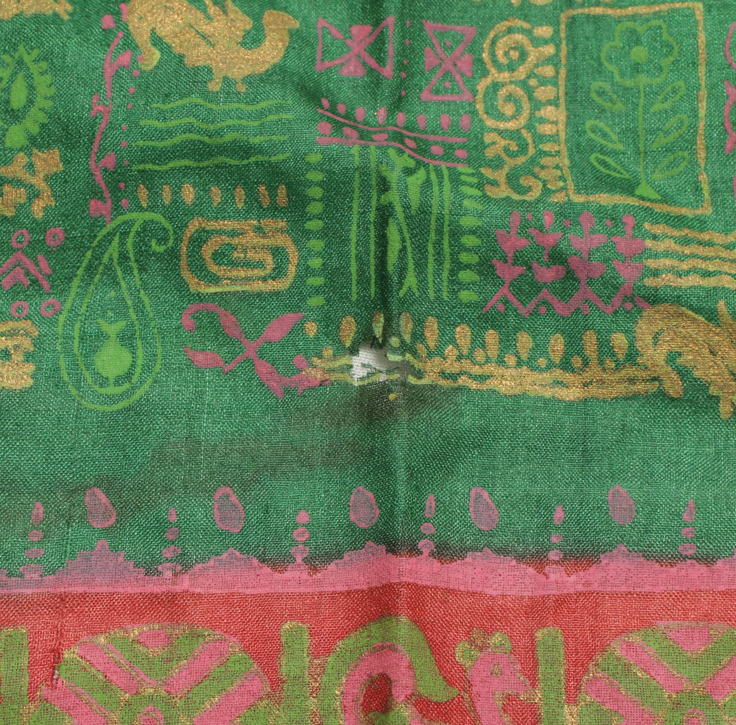 Sushila Vintage Green Indian Saree 100% Pure Silk Printed Craft Sari Fabric