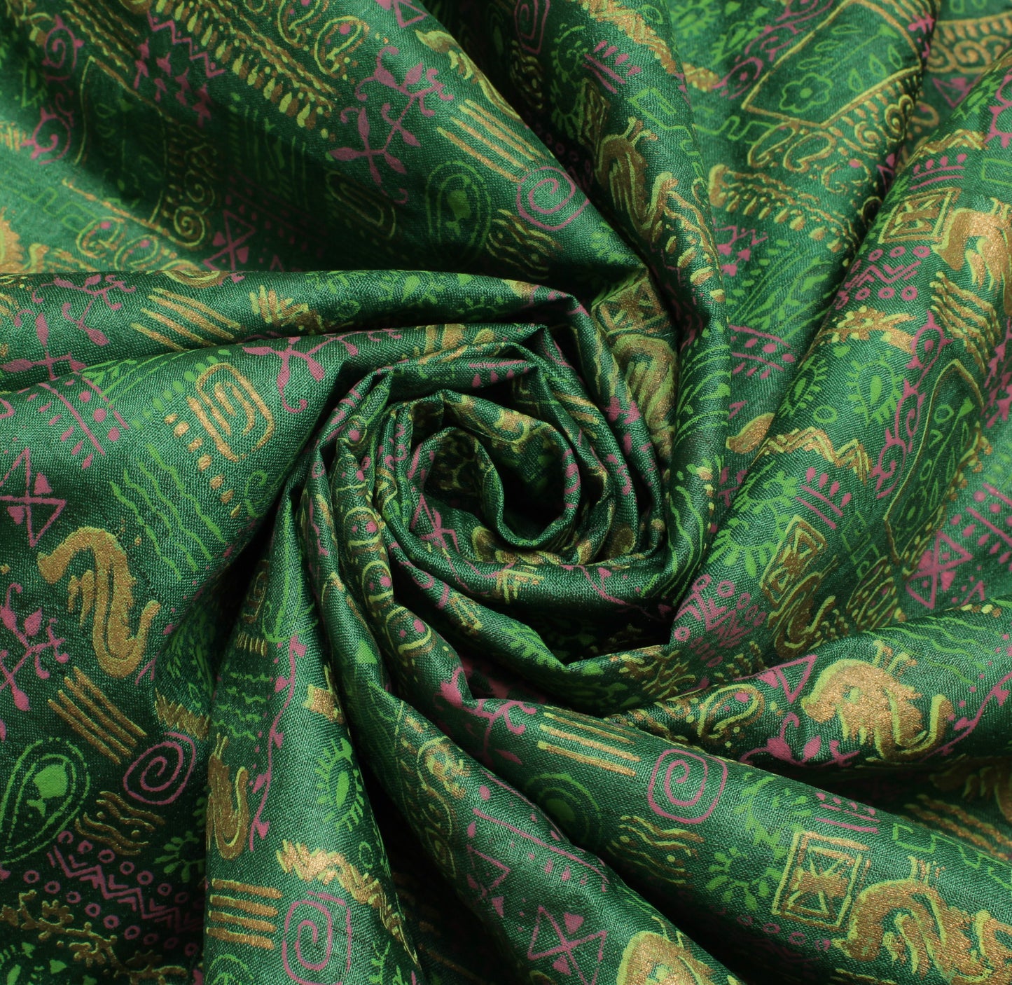 Sushila Vintage Green Indian Saree 100% Pure Silk Printed Craft Sari Fabric