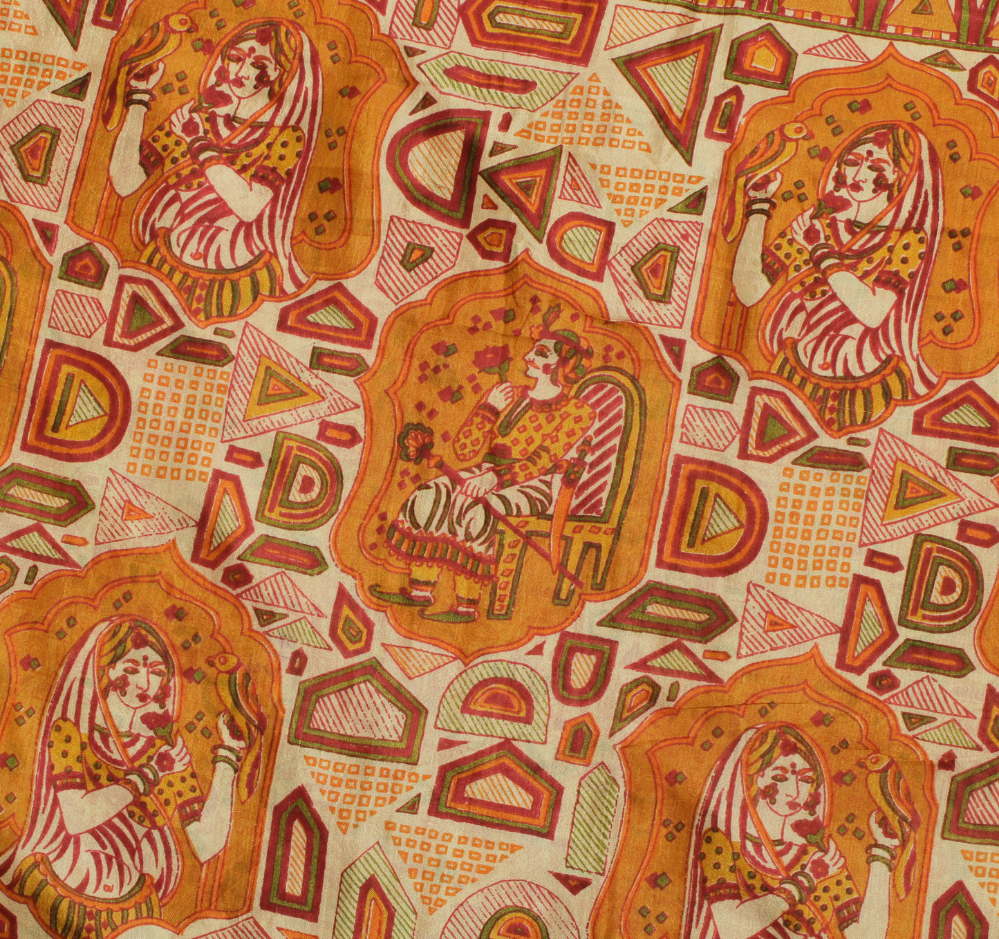 Sushila Vintage Cream Indian Saree 100% Pure Silk Printed  Soft Craft Fabric