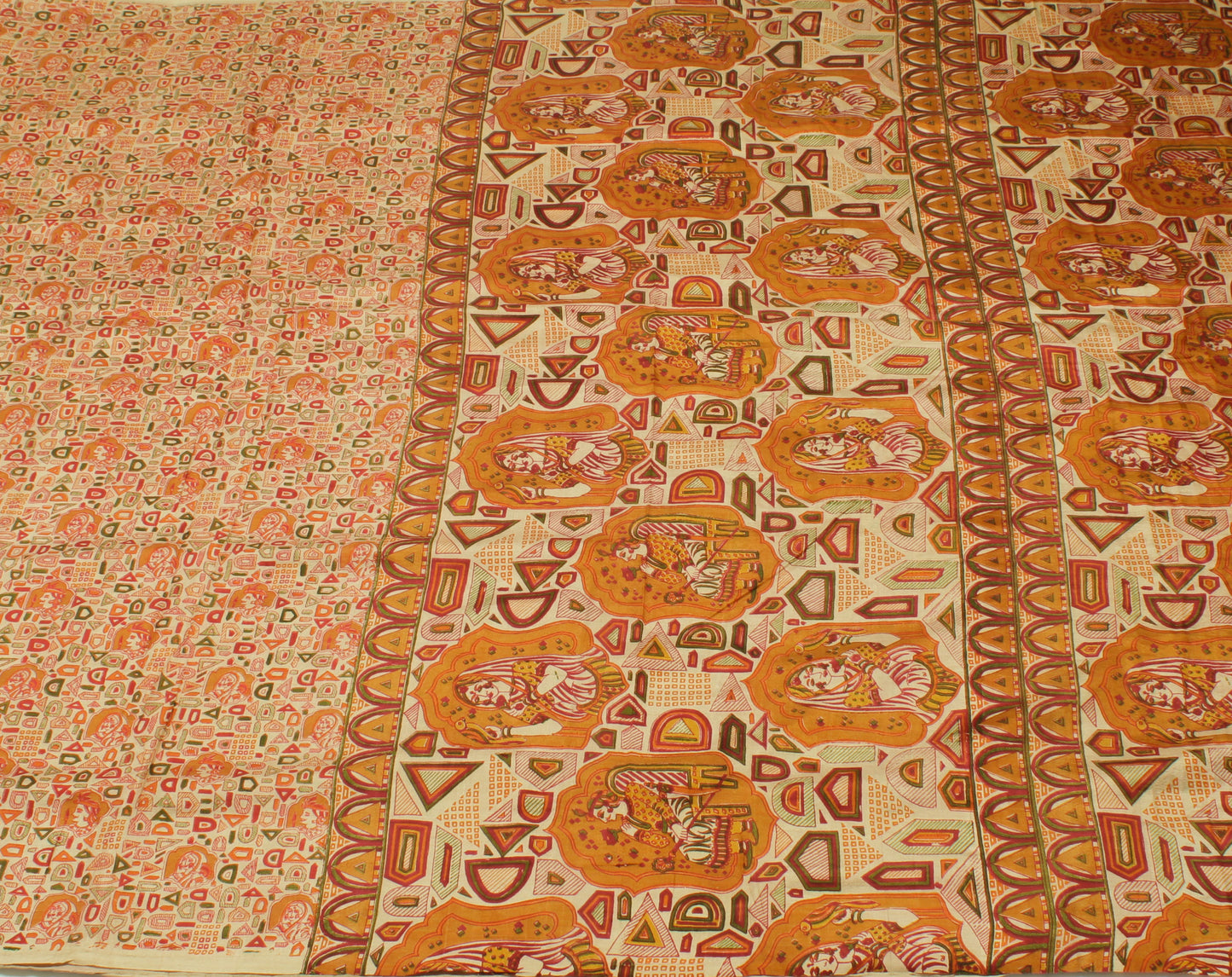 Sushila Vintage Cream Indian Saree 100% Pure Silk Printed  Soft Craft Fabric