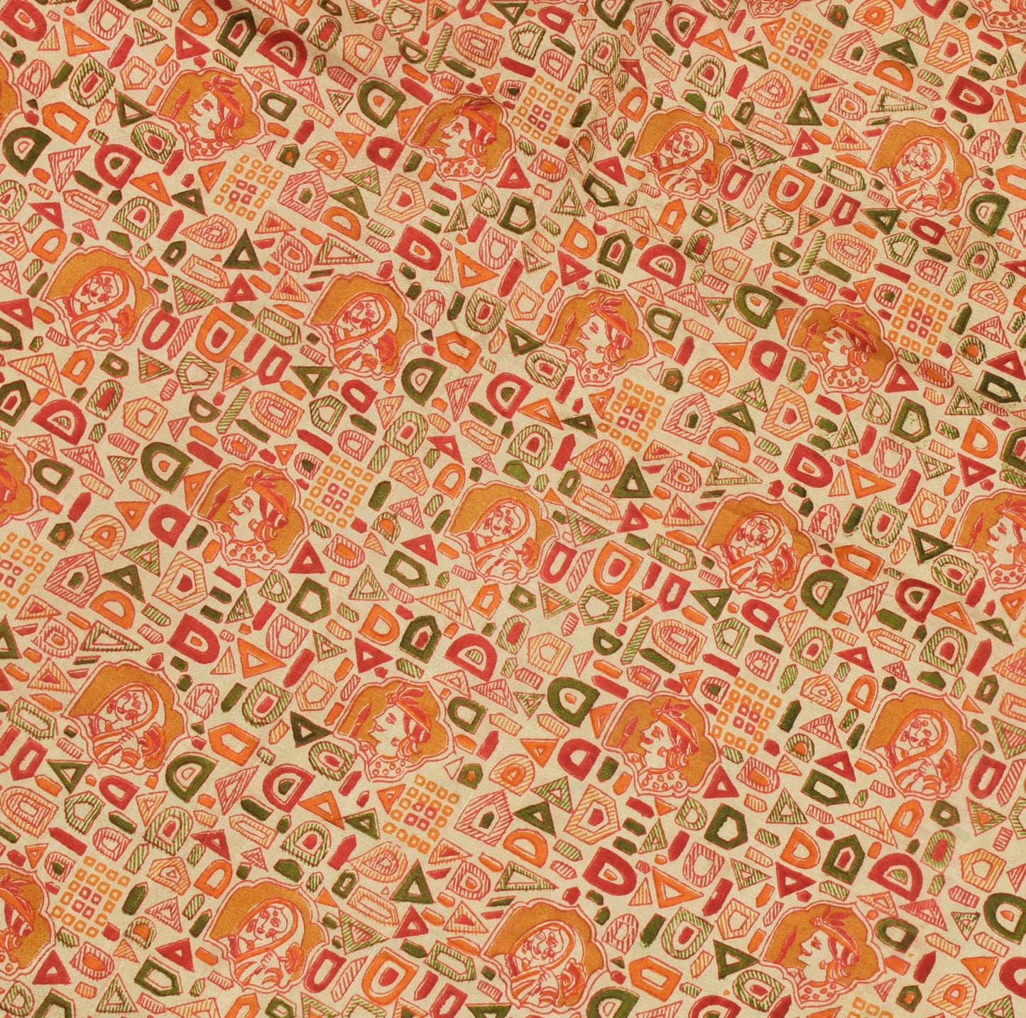 Sushila Vintage Cream Indian Saree 100% Pure Silk Printed  Soft Craft Fabric