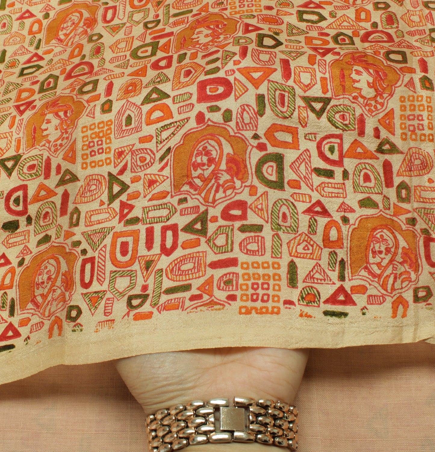 Sushila Vintage Cream Indian Saree 100% Pure Silk Printed  Soft Craft Fabric