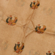 Sushila Vintage Light Brown Saree 100% Pure Silk Printed Soft Craft Sari Fabric