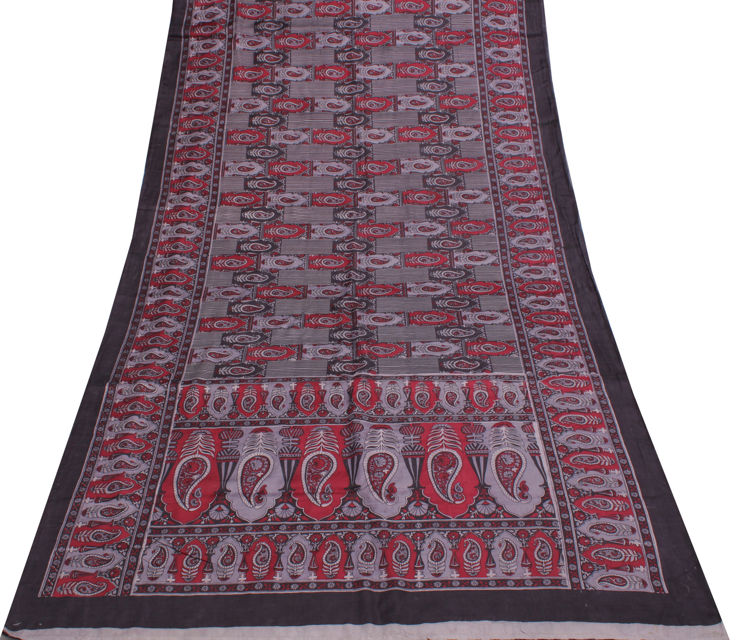 Sushila Vintage Indian Saree 100% Pure Silk Printed Paisley Soft Craft Fabric