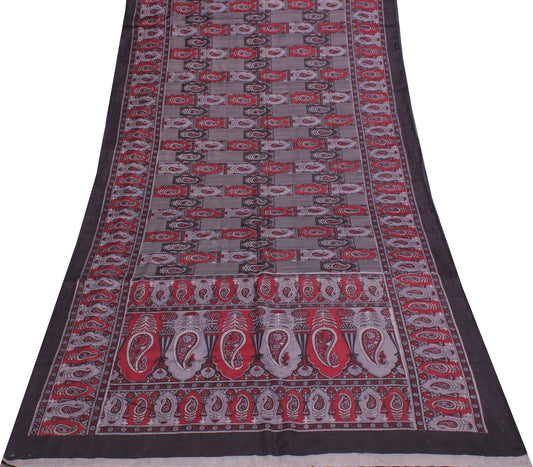 Sushila Vintage Indian Saree 100% Pure Silk Printed Paisley Soft Craft Fabric