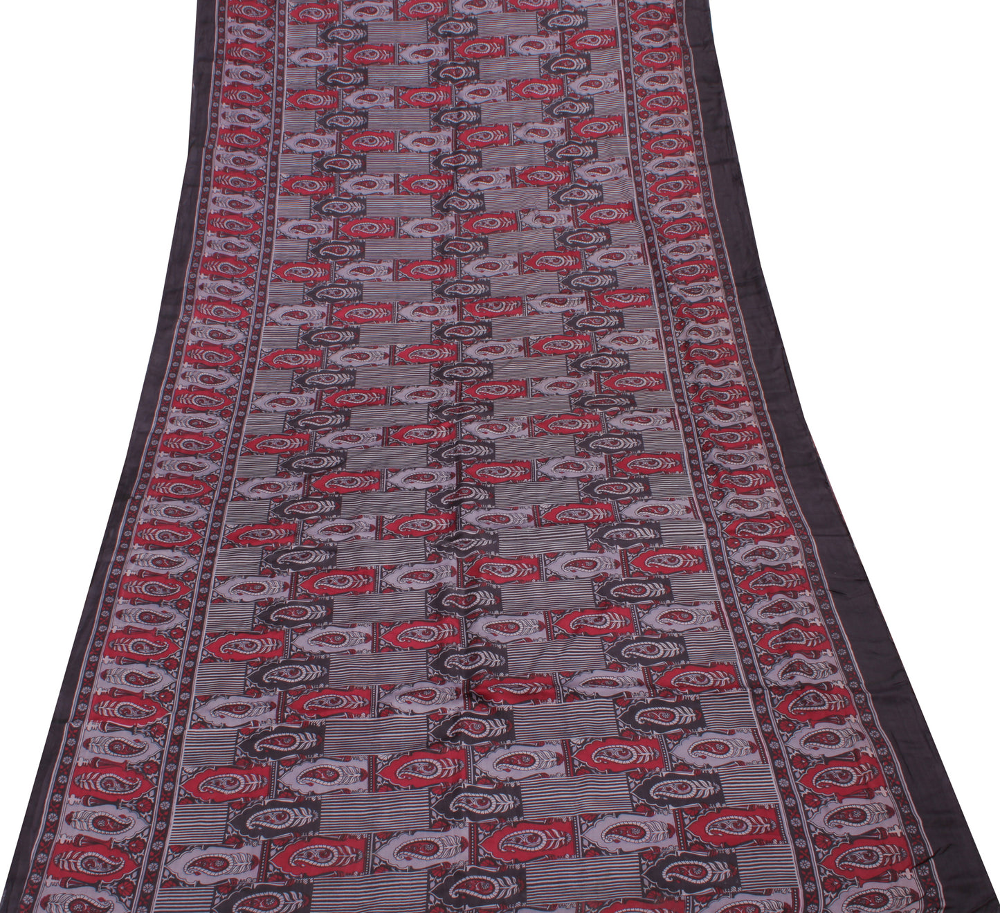 Sushila Vintage Indian Saree 100% Pure Silk Printed Paisley Soft Craft Fabric