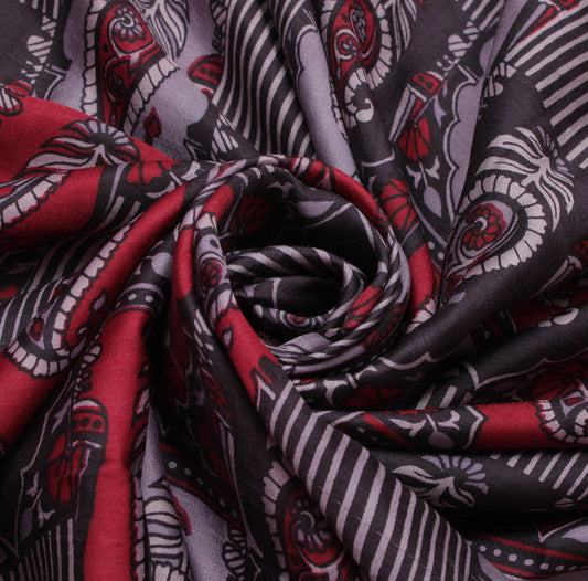 Sushila Vintage Indian Saree 100% Pure Silk Printed Paisley Soft Craft Fabric