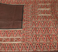 Sushila Vintage Brown Indian Saree 100% Pure Silk Printed  Soft Craft Fabric