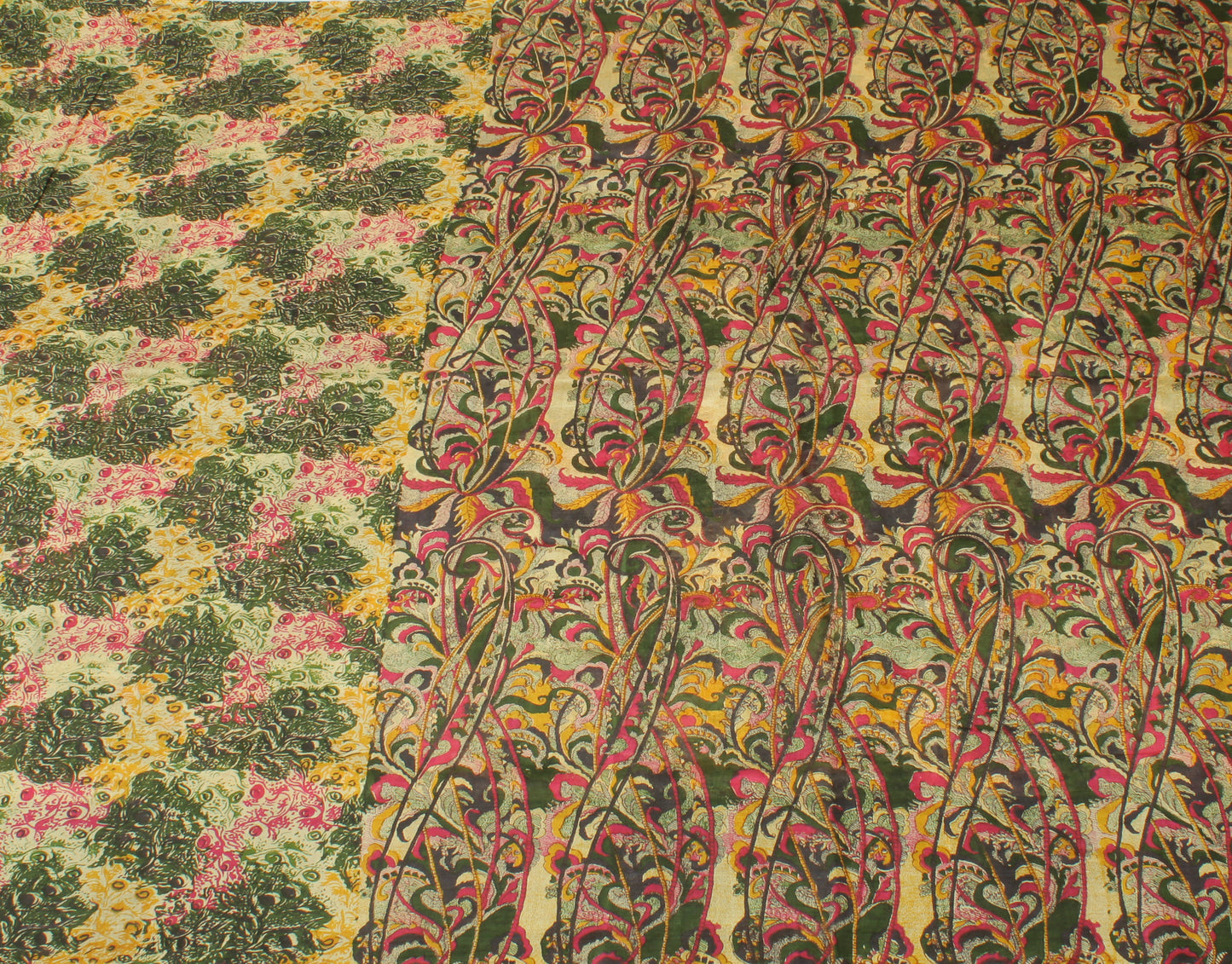 Sushila Vintage Cream Indian Saree 100% Pure Silk Printed Soft Craft Fabric