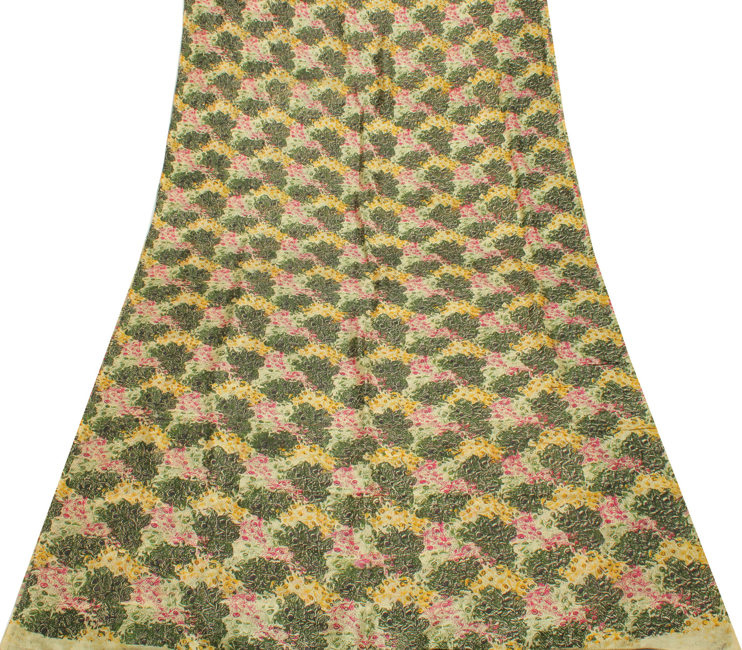 Sushila Vintage Cream Indian Saree 100% Pure Silk Printed Soft Craft Fabric