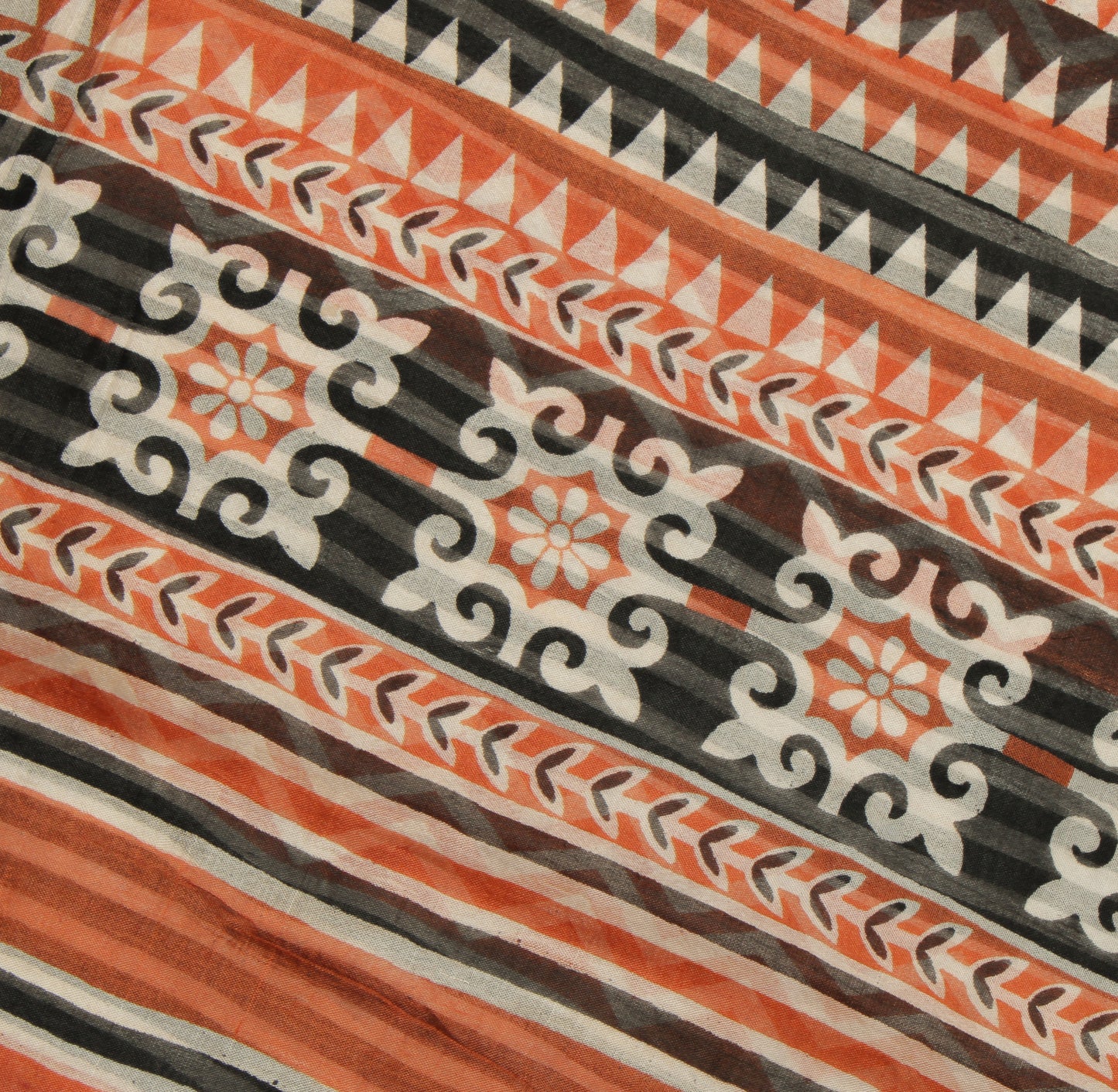 Sushila Vintage Indain Saree 100% Pure Silk Printed Zig-Zag Soft Craft Fabric