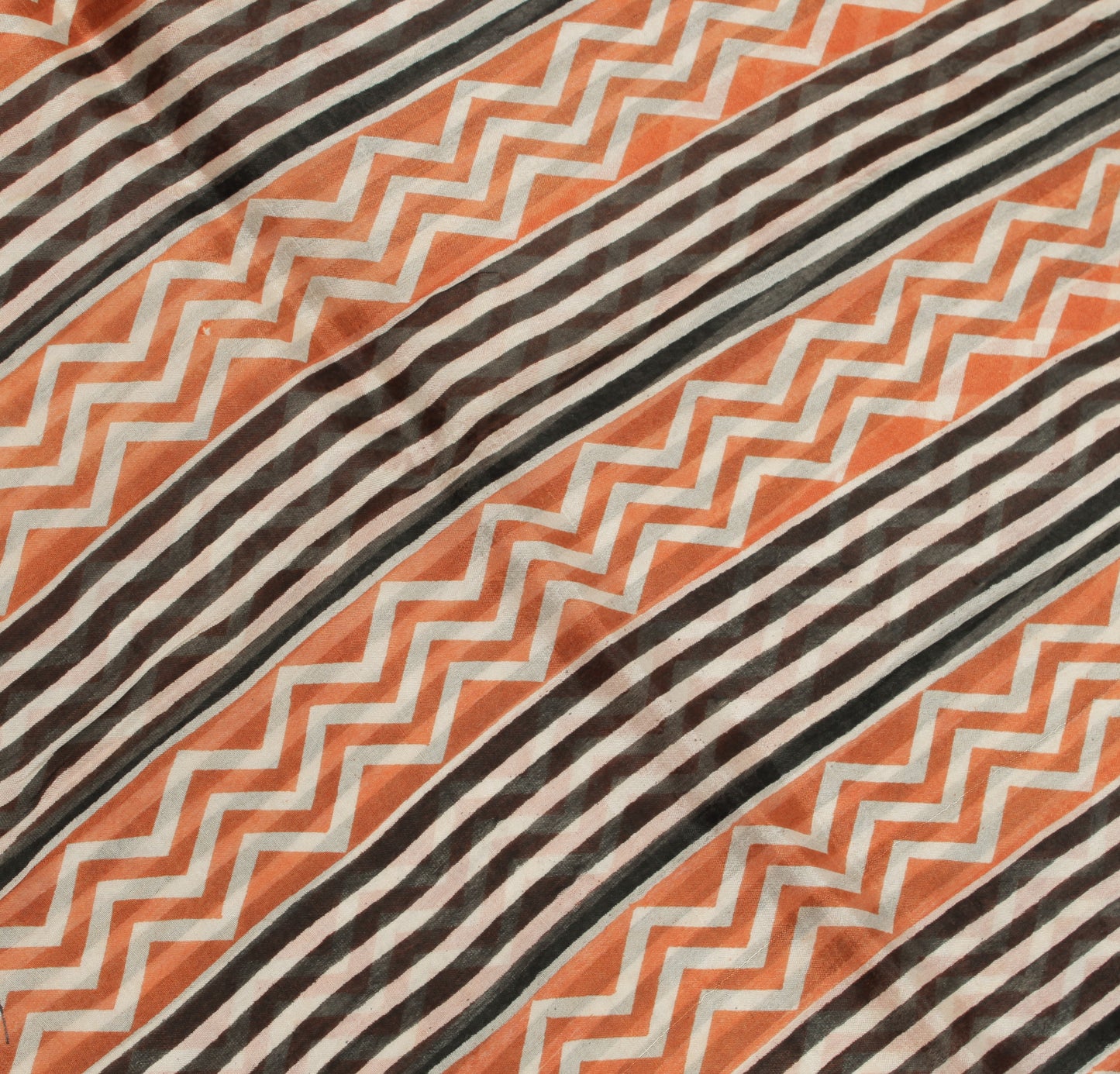 Sushila Vintage Indain Saree 100% Pure Silk Printed Zig-Zag Soft Craft Fabric