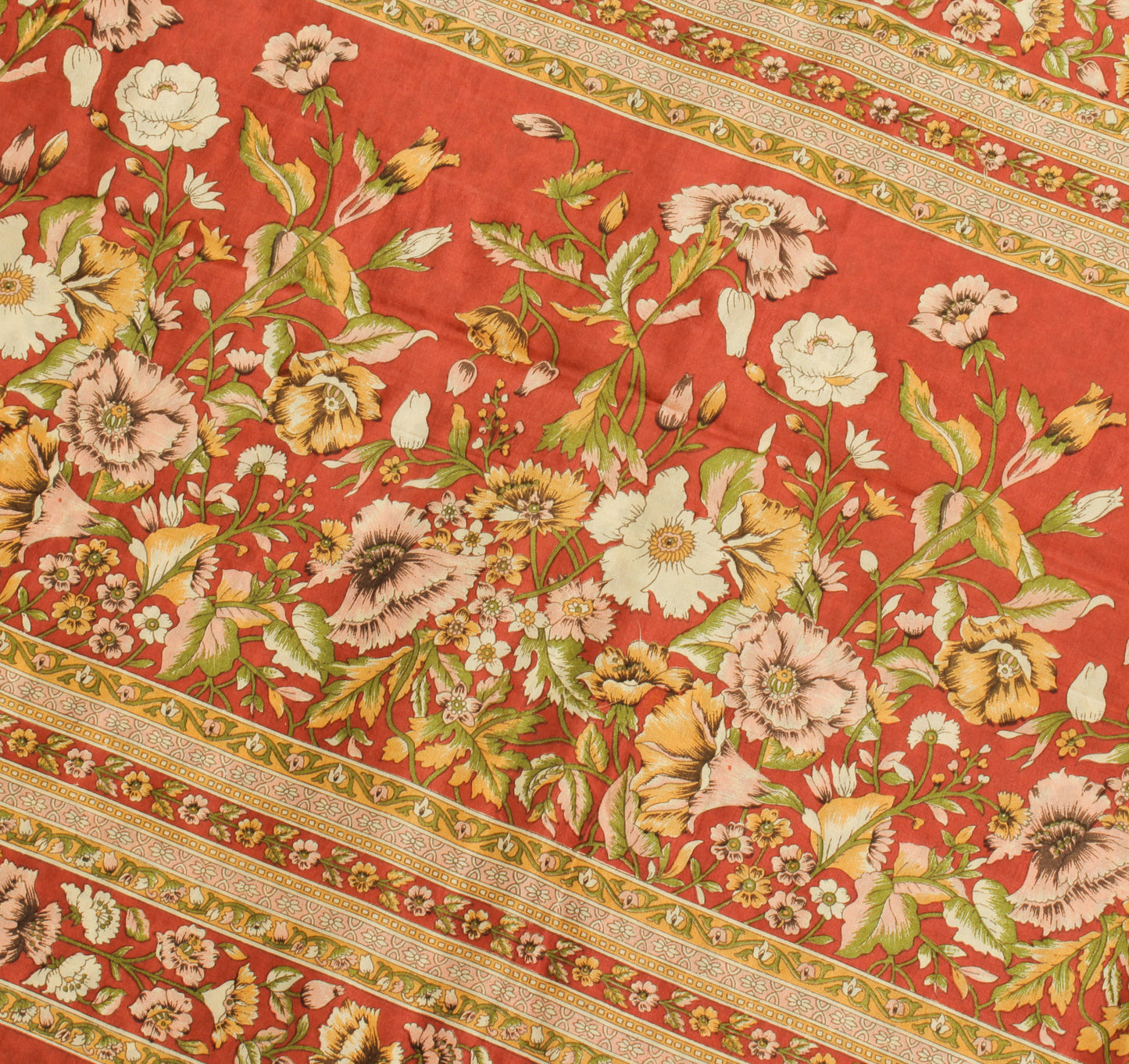 Sushila Vintage Cream Saree 100% Pure Silk Printed Floral Soft Craft Fabric