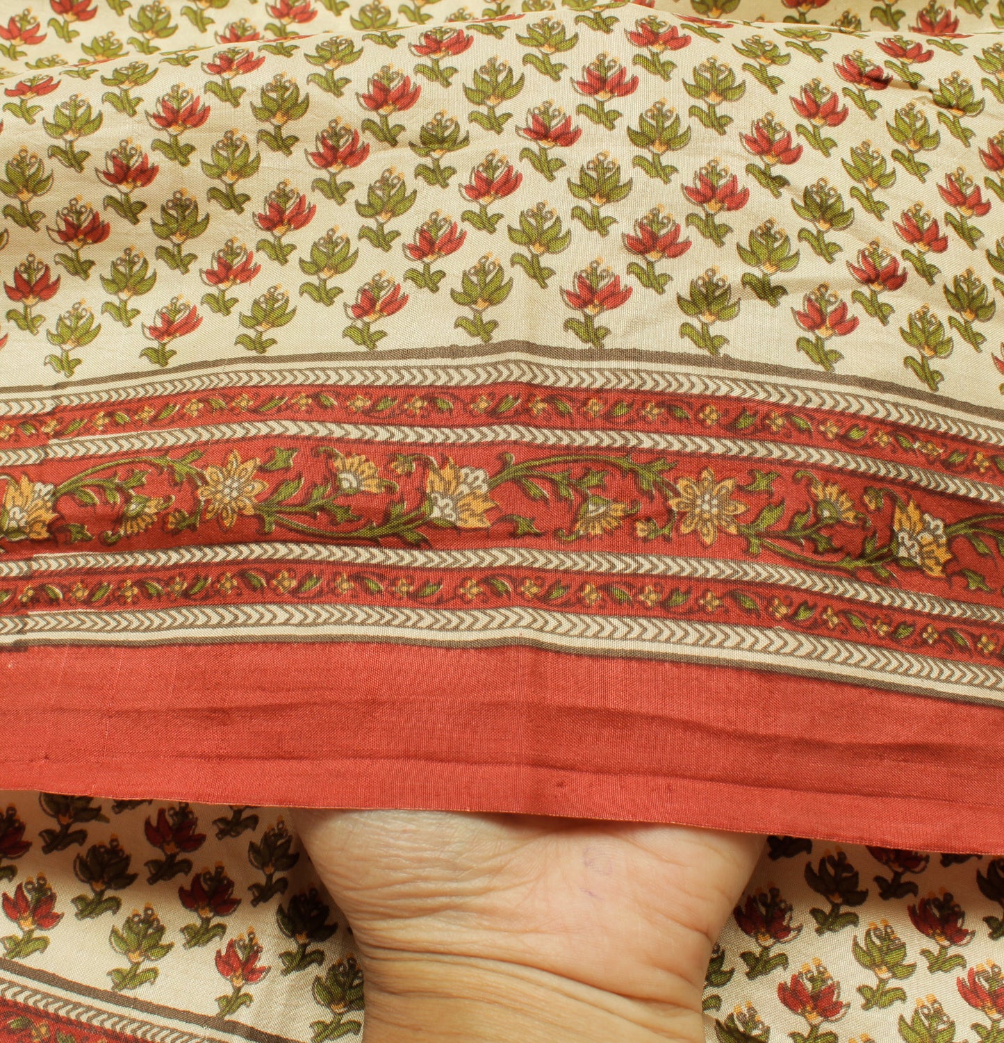 Sushila Vintage Cream Saree 100% Pure Silk Printed Floral Soft Craft Fabric