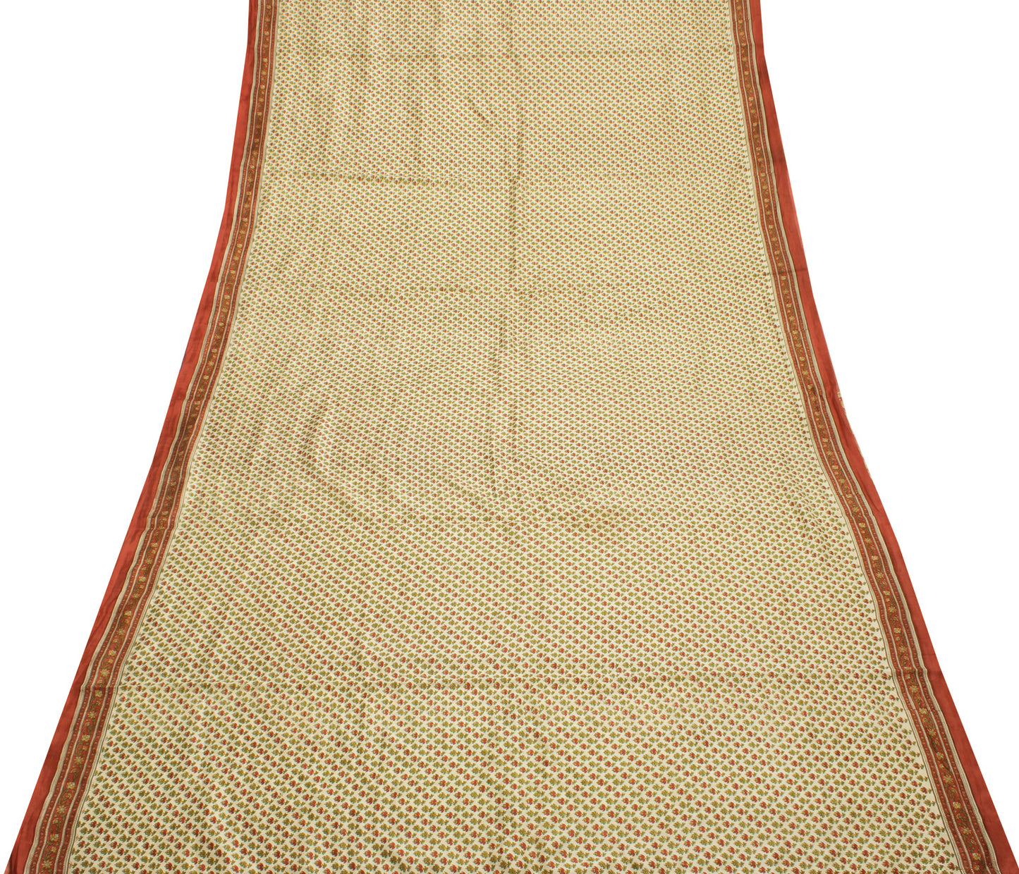 Sushila Vintage Cream Saree 100% Pure Silk Printed Floral Soft Craft Fabric