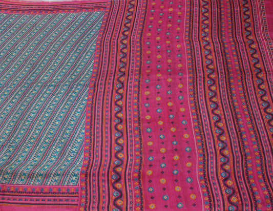 Sushila Vintage Blue Saree 100% Pure Silk Printed Paisley Soft Craft Fabric