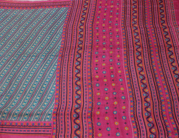 Sushila Vintage Blue Saree 100% Pure Silk Printed Paisley Soft Craft Fabric