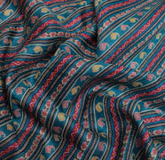 Sushila Vintage Blue Saree 100% Pure Silk Printed Paisley Soft Craft Fabric
