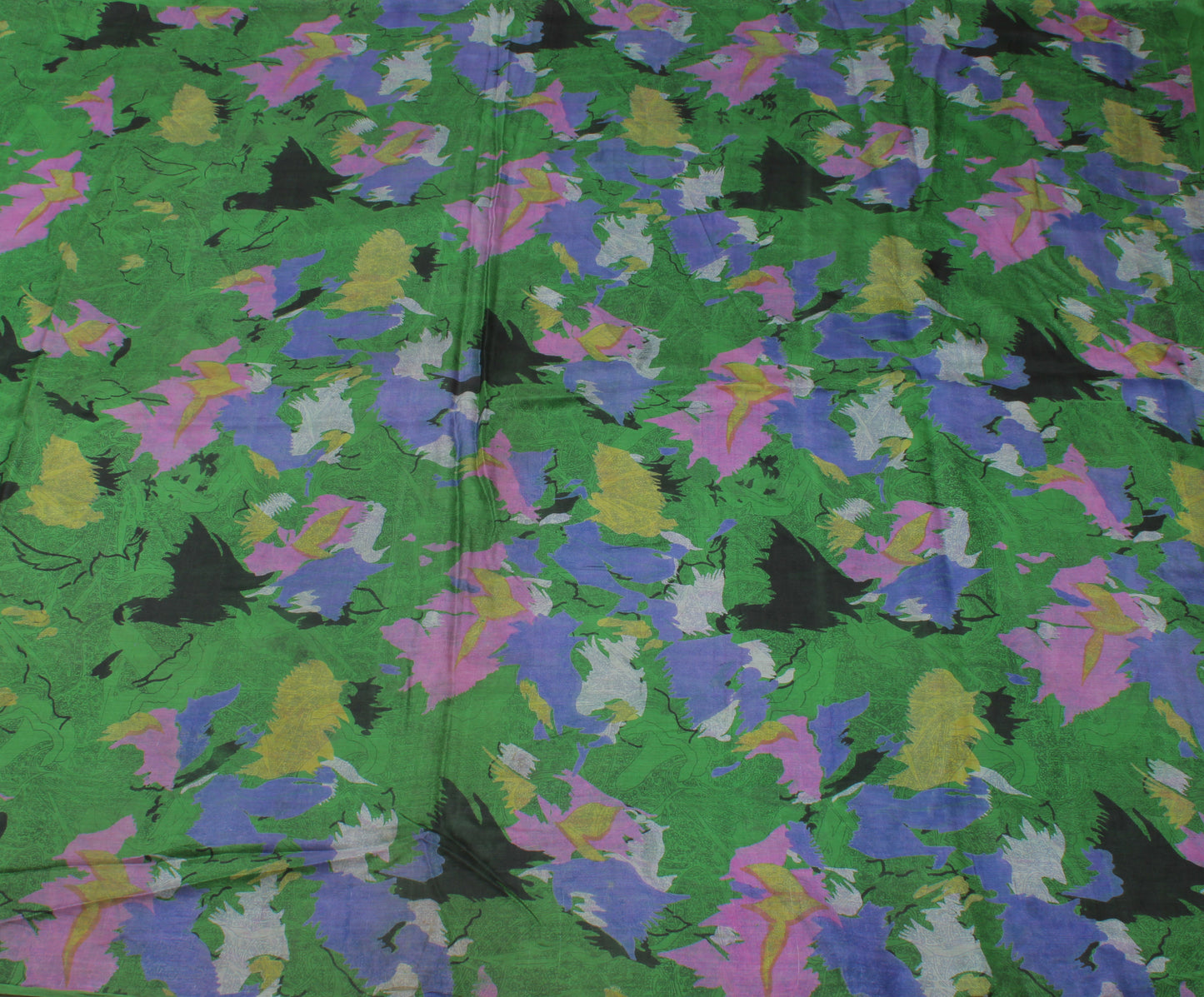 Sushila Vintage Green Indian Saree 100% Pure Silk Printed  Soft Craft Fabric