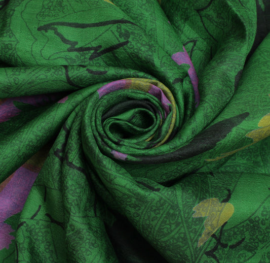 Sushila Vintage Green Indian Saree 100% Pure Silk Printed  Soft Craft Fabric
