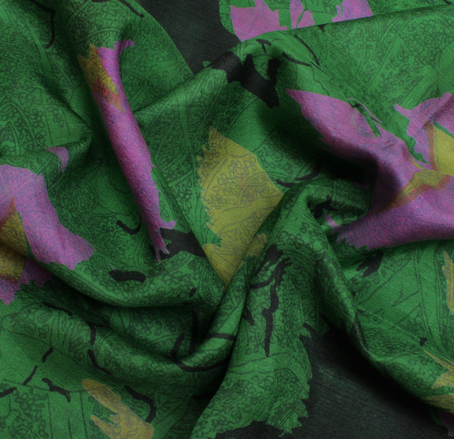 Sushila Vintage Green Indian Saree 100% Pure Silk Printed  Soft Craft Fabric