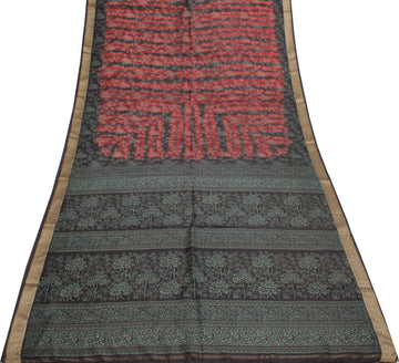 Sushila Vintage Indian Saree 100% Pure Silk Printed Floral Soft Craft Fabric