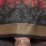 Sushila Vintage Indian Saree 100% Pure Silk Printed Floral Soft Craft Fabric