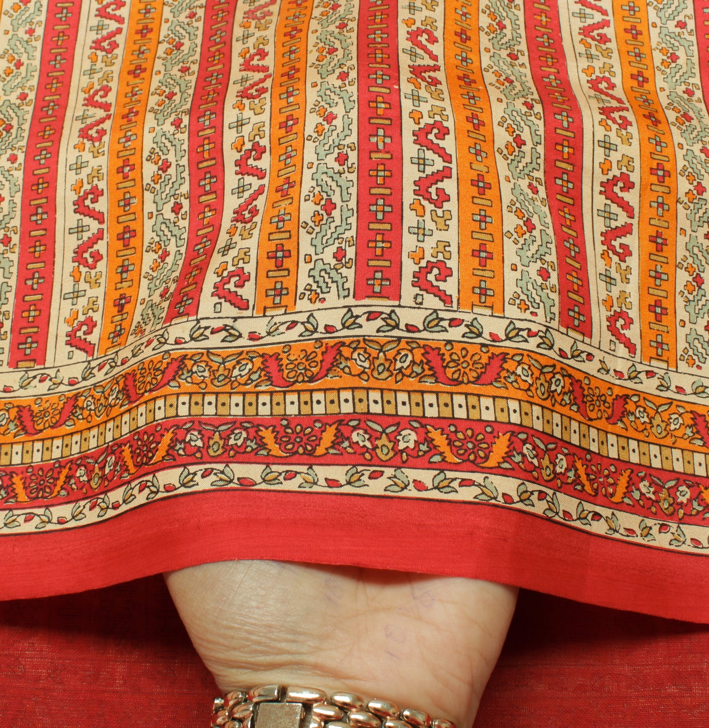 Sushila Vintage Cream Saree 100% Pure Silk Printed Floral Soft Craft Fabric