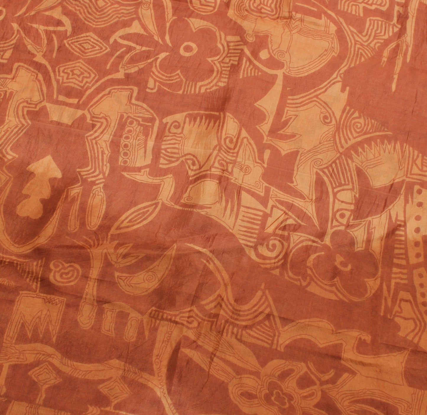 Sushila Vintage Brown Saree 100% Pure Silk Printed Floral Soft Craft Fabric
