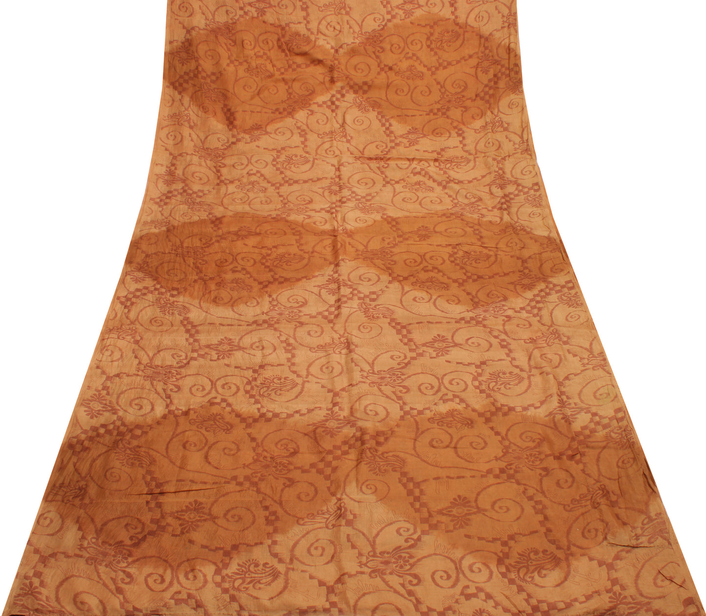 Sushila Vintage Brown Saree 100% Pure Silk Printed Floral Soft Craft Fabric